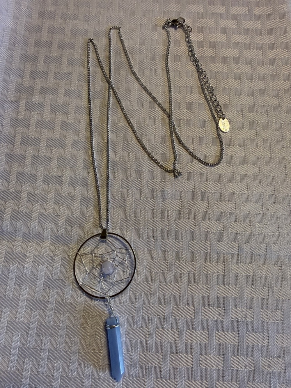 Silver Dreamcatcher Pendant Necklace with lavender Stone Accent